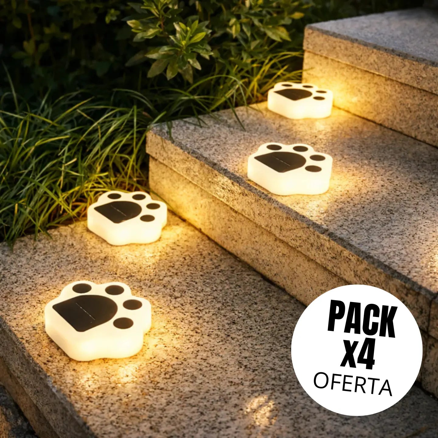 Set X 4 Estaca Led Luz Cálida Solar Jardín Exterior Pata Oso