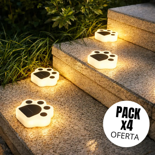 Set X 4 Estaca Led Luz Cálida Solar Jardín Exterior Pata Oso