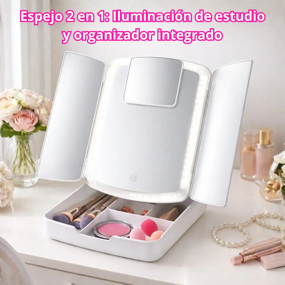 Espejo Led Portátil con Organizador Integrado