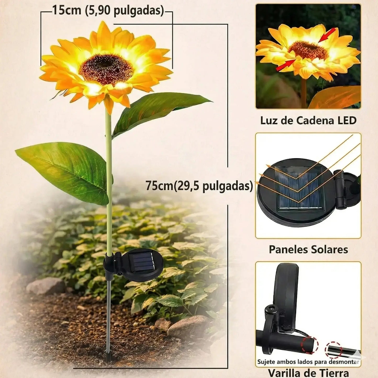 Estaca Girasol Solar - Belleza que Florece de Noche