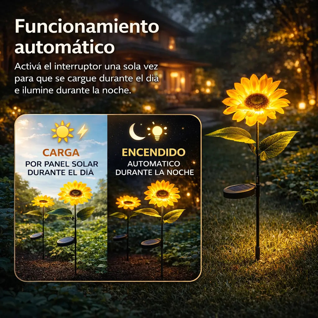 Estaca Girasol Solar - Belleza que Florece de Noche