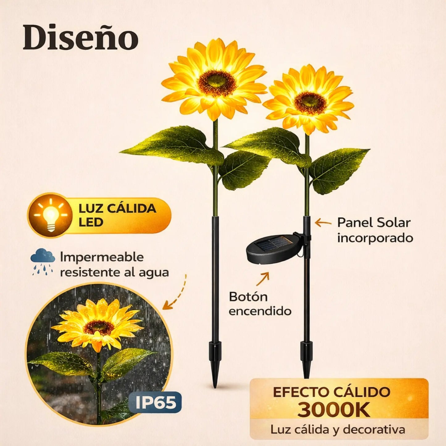 Estaca Girasol Solar - Belleza que Florece de Noche
