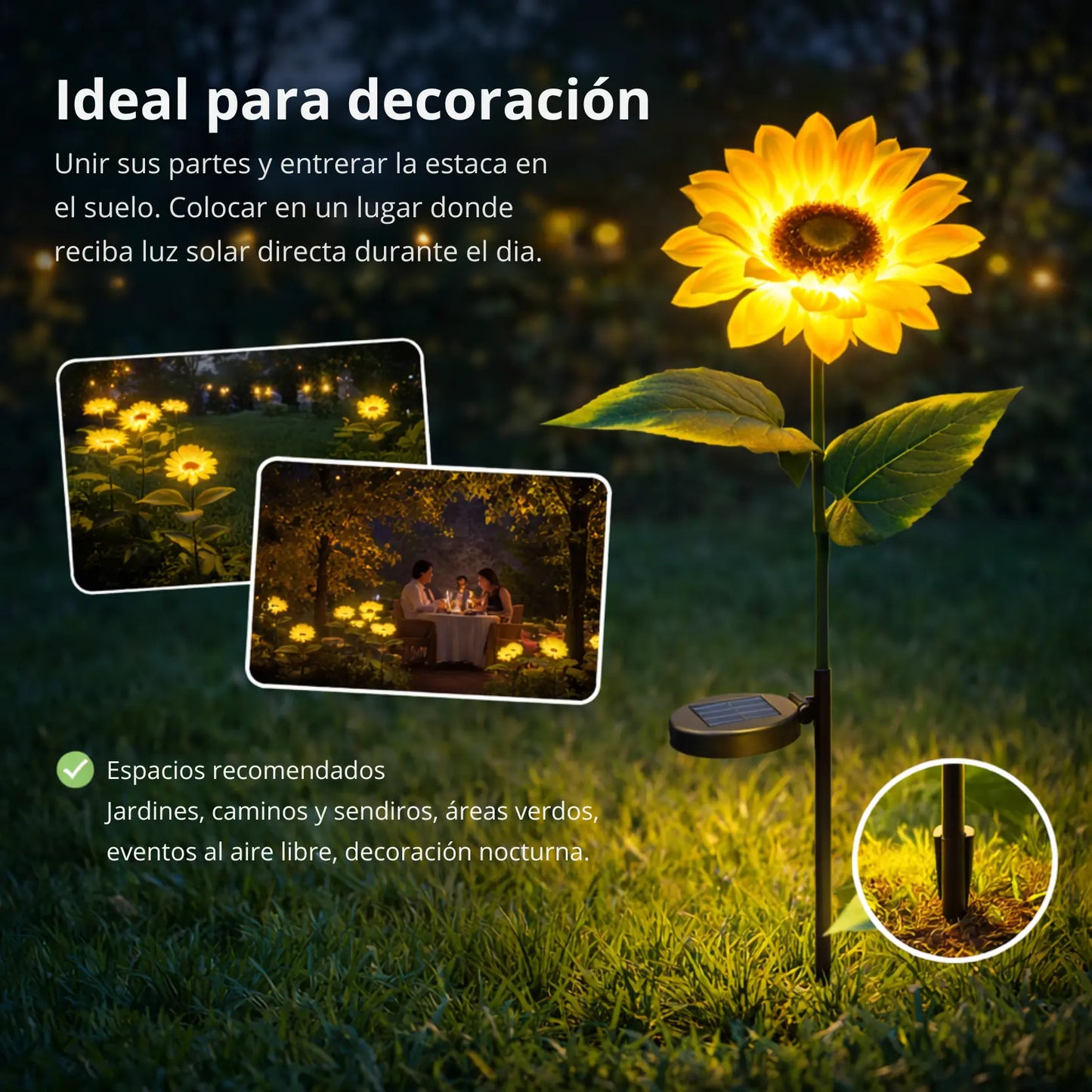 Estaca Girasol Solar - Belleza que Florece de Noche